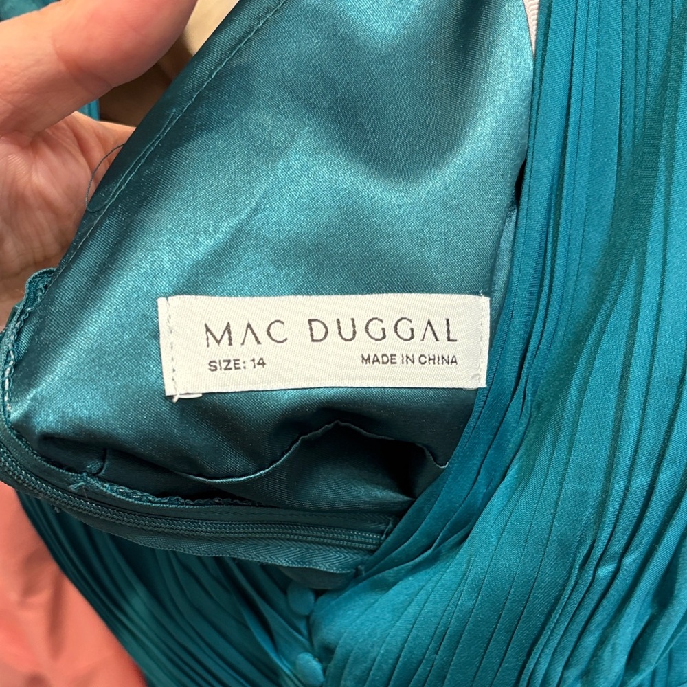 Mac Duggal 68254 Teal Long Sleeve Dress - Picture 4 of 7